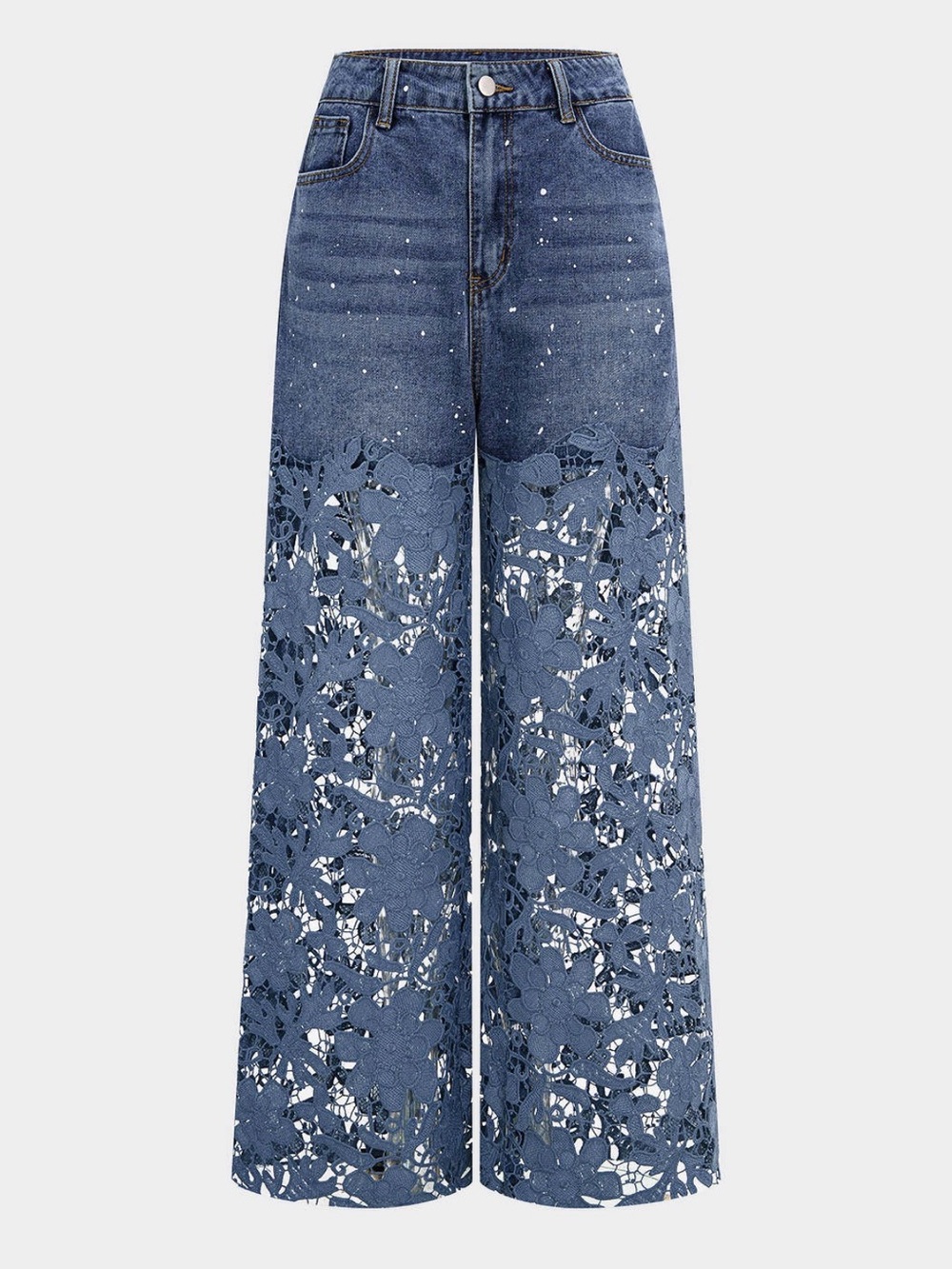 Micas High-Waist Blue Wide-Leg Jeans with Lace Panels